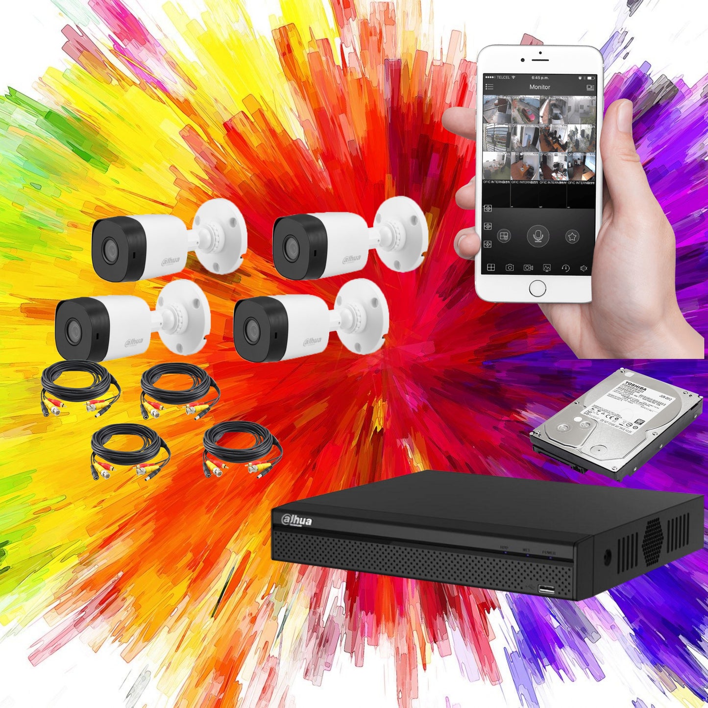 Kit de Vigilancia Dahua 4 Cámaras Color 2.8 mm 2 MP - Nuevo, con Garantía de 1 Año