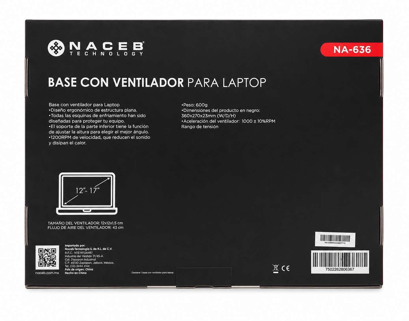 Base Con Ventilador Para Laptop De La Marca: NACEB - Nuevo, Con 1 Año de Garantía