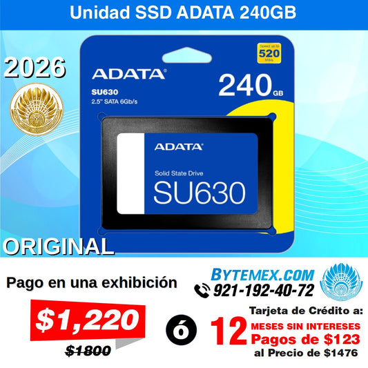 SSD 240GB Marca: ADATA / WESTERN DIGITAL - Nuevo 2026, Con Garantia de 1 Año