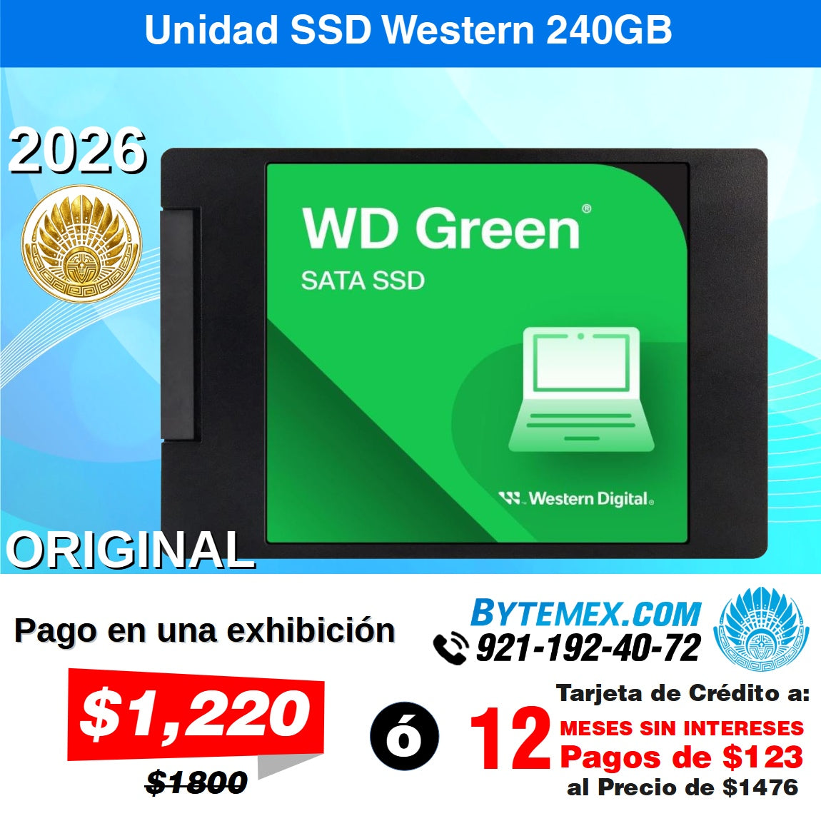 SSD 240GB Marca: ADATA / WESTERN DIGITAL - Nuevo 2026, Con Garantia de 1 Año