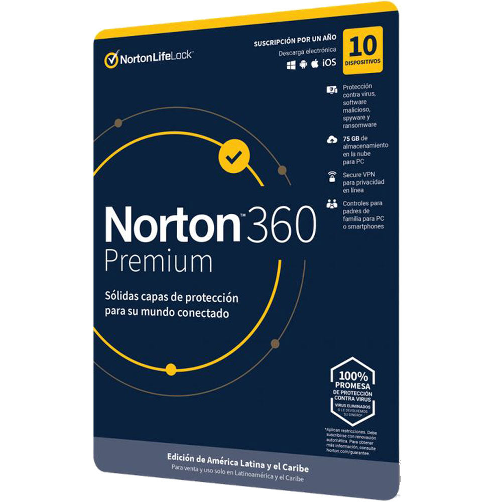 Norton Antivirus 360 Premium 75gb 10 Dispositivos 1 Año