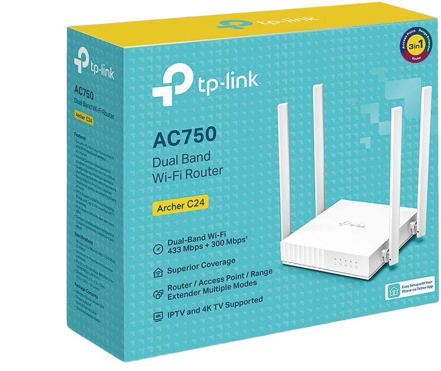 TP-Link Archer C24 Router Wi-Fi de Banda Dual AC750 Color Blanco – Nuevo 2026, con 1 Año Garantía
